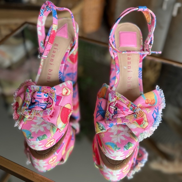 Floral fun birthday / vacation /summer sandals heels platform fun colorful shoes - Picture 4 of 14